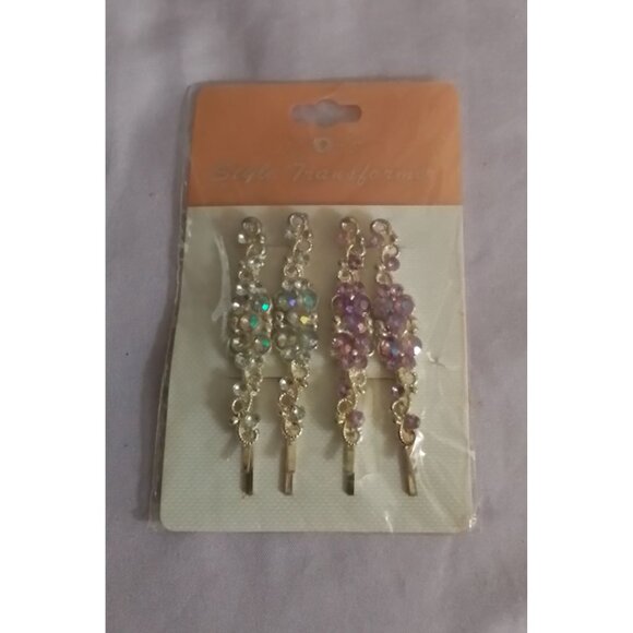 Style Transformer Decorative Rhinestone Hair Bobby Pins Set of 4 Sparkling - Picture 1 of 3